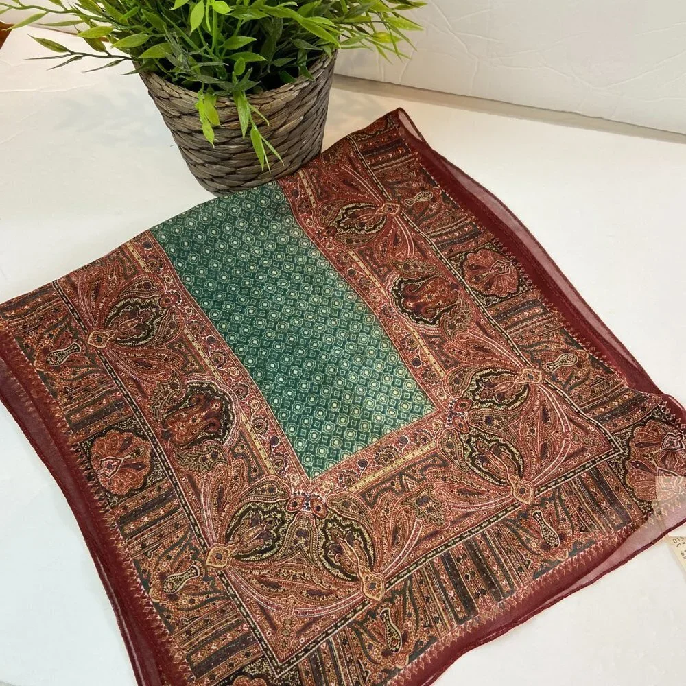 Vintage Ellen Tracy Geometric Paisley 100% Silk Scarf